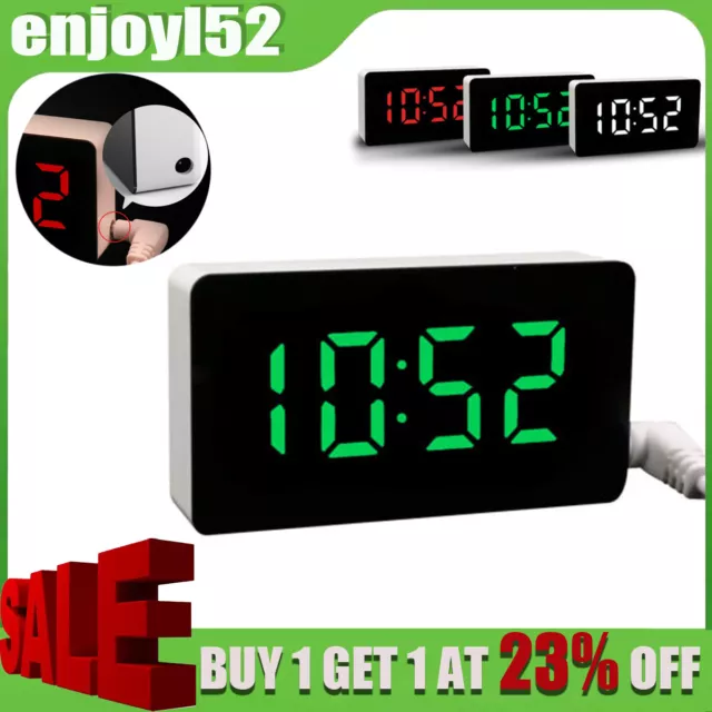 LED Electric Digital Alarm Clock Mains Power Mirror Temperature Display For Home