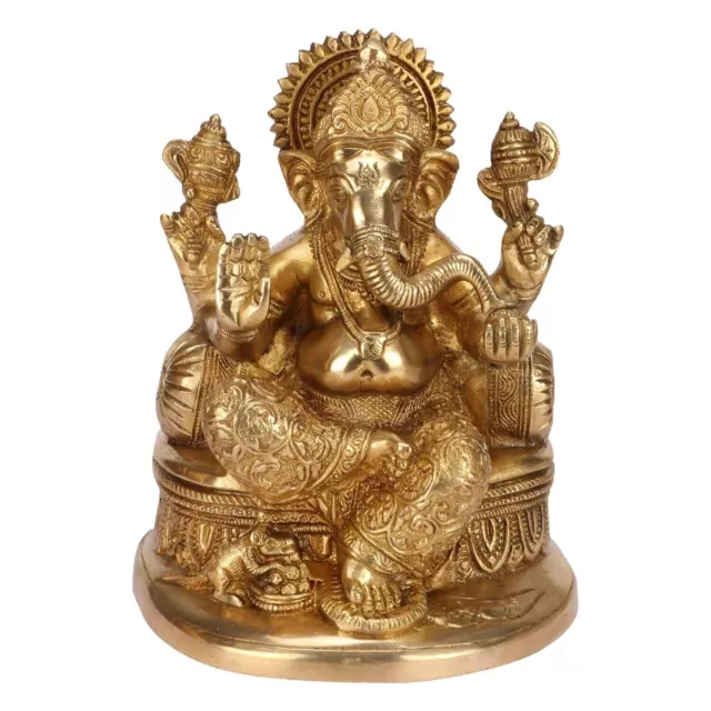 Brass Lord Ganesha Ganesh Sitting Murti Idol Statue For Home Office Temple 7 in