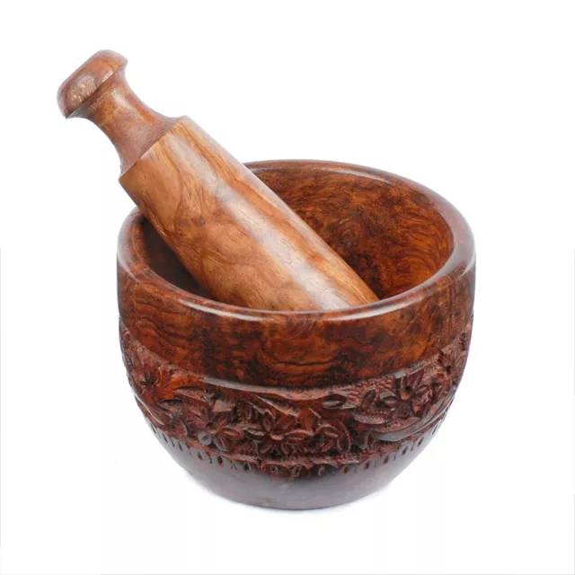 Madera Kharal Tallado a Mano Mortero Y Tradicional Cocina Uso Decorativo Regalo