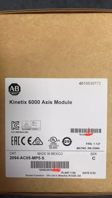 NEW Allen-Bradley 2094-AC05-MP5-S AB Kinetix 6000 Integrated Axis Module Spot