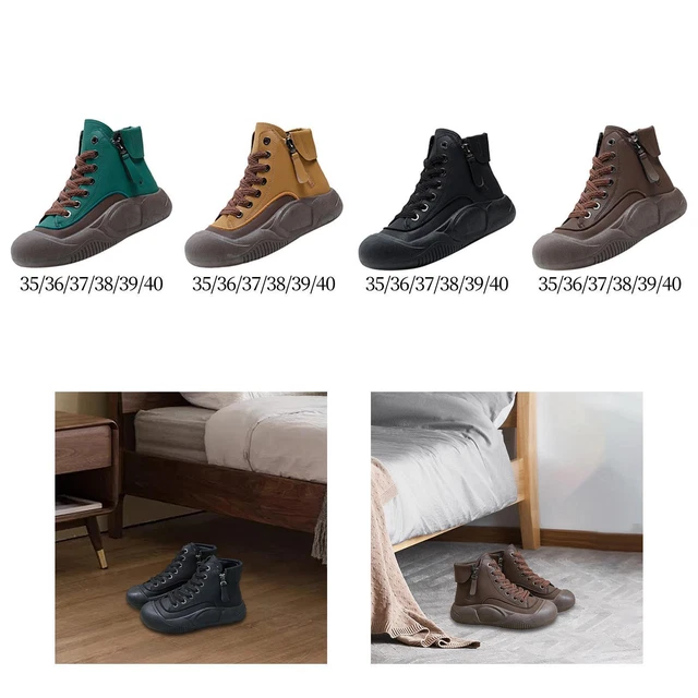 Baskets montantes pour femmes, bout rond, chaussures décontractées en cuir PU