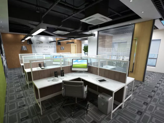 5x5 Cubicles -51″ H- 6 MAN (PACKED) L Shape Glazed Office Cubicles -VE
