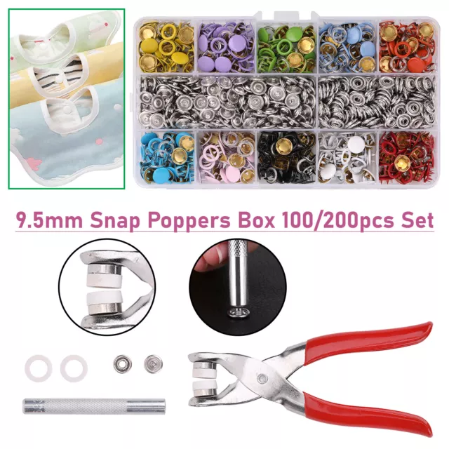 Prong Press Studs Snap 9.5mm Popper Fasteners Pliers Ring Tool Kit DIY Box