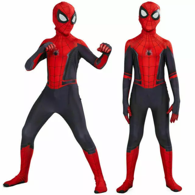 Kids Mens Spiderman Costume Spider-Man Child Boys Superhero Jumpsuit +Masks