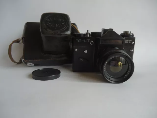 Rare Vintage Ussr Camera ''Zenit'' Et -Lens Mir 1B-Leather Case-Working