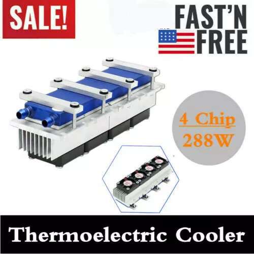 4 Chip Refrigerator Thermoelectric Peltier Cooler Water Cooling Device 12V 288W