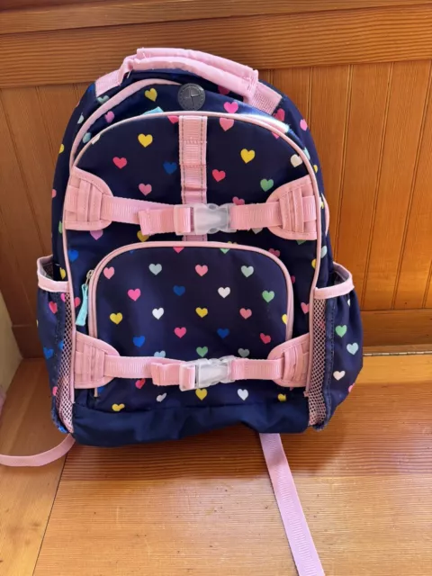 Pottery Barn Kids Mackenzie Navy Hearts Pink Trim Small 12 X 15" Backpack