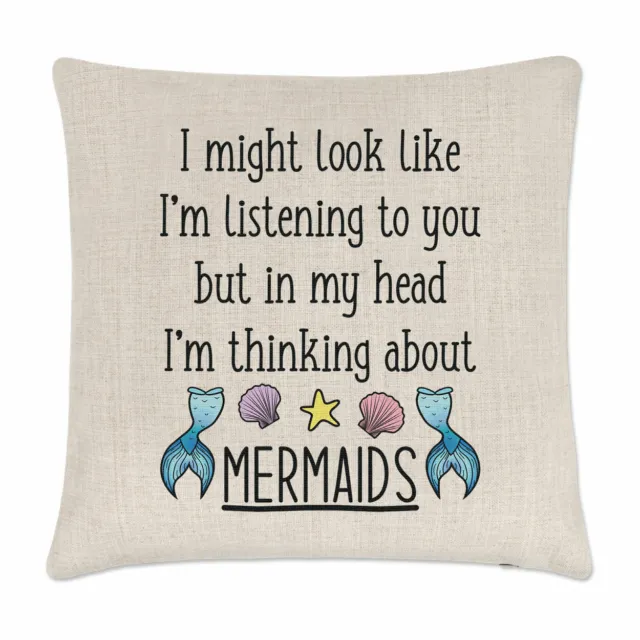 I Might Look Like I'm Listening To You Mermaids Cushion Cover Pillow Crazy Lady