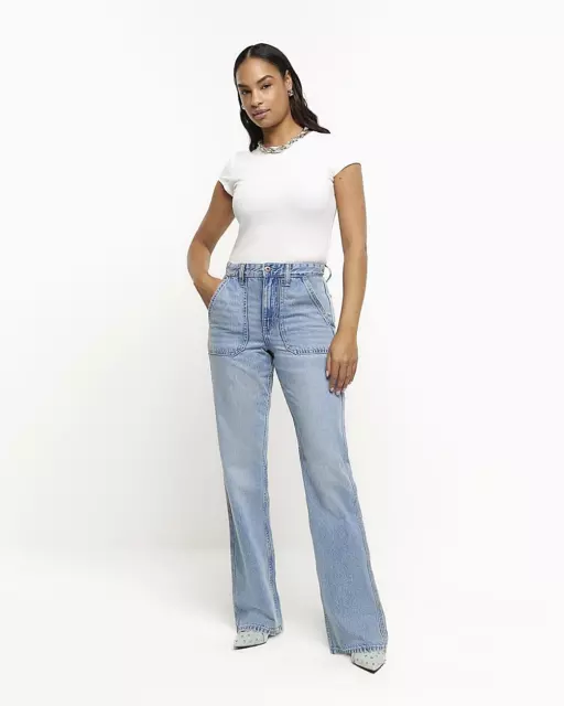 RIVER ISLAND WOMENS Blue Denim Straight Jeans 14 R $27.30 - PicClick