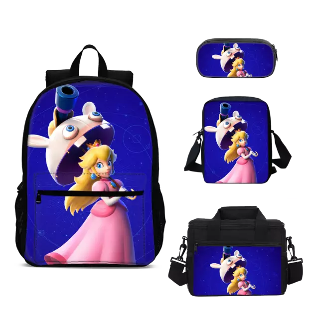 PRINCESS PEACH SUPER Mario Bros Backpack Set 4PCS Schoolbag Lunch Bag ...