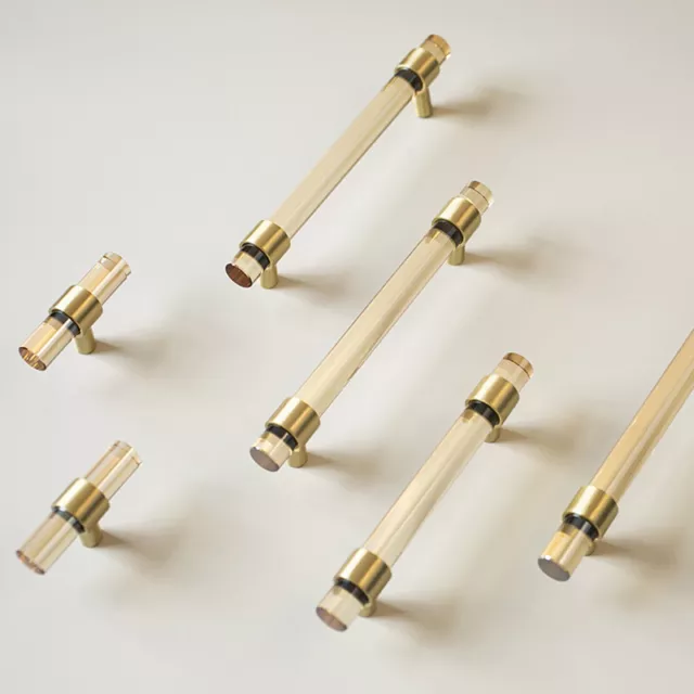 Brass Acrylic Wardrobe Door Knob Cupboard Drawer Pull Long Wine Cabinet Handle