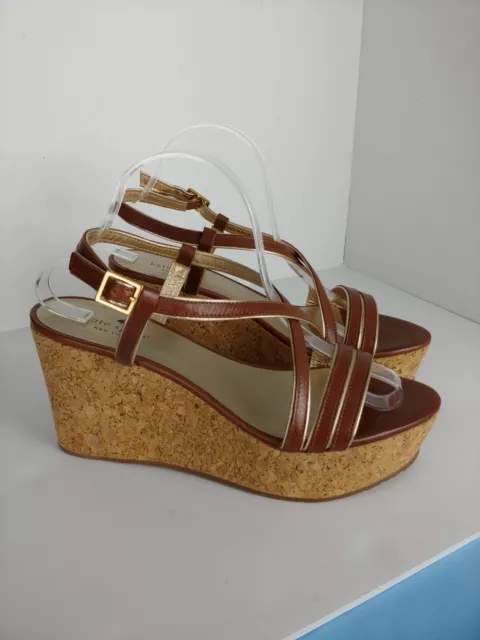 Kate Spade New York 9.5 Brown Cork Wedge Strappy Sandals NWOT