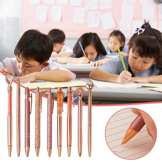 9PCS Rose Gold Ballpoint Pen Set, Crystal Diamond Pen m2u Ink` Rose Black Y0A1