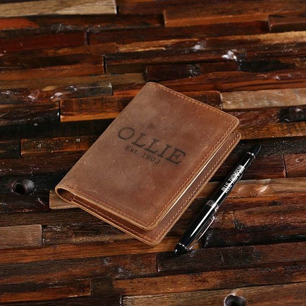 Personalised Engraved Brown Leather Passport Holder Case Travel Document Wallet