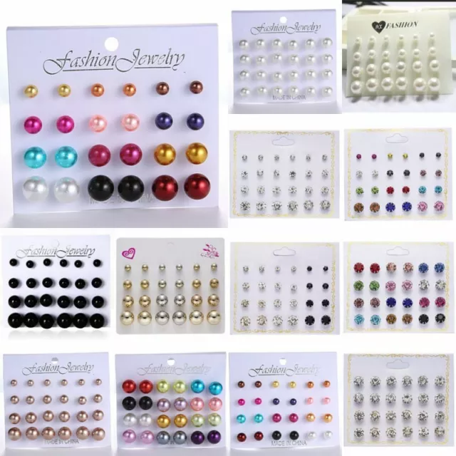 Fashion Pearl Crystal Ear Stud Earrings Set Rhinestone Women Charm Jewelry Gifts