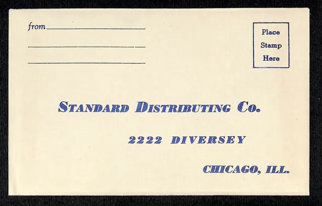 c1940's Standard Distributing Co., 2222 Diversey, Chicago, ILL. Unused Envelope