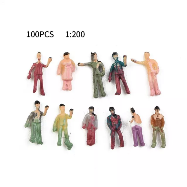 100PCS Painted-Figures 1:200 Scale People Standing Seated Miniature Passerby 2