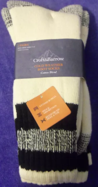NWT 2 Pairs CROFT & BARROW Men's size 10-13 Natura lCold Weather Work Boot Socks