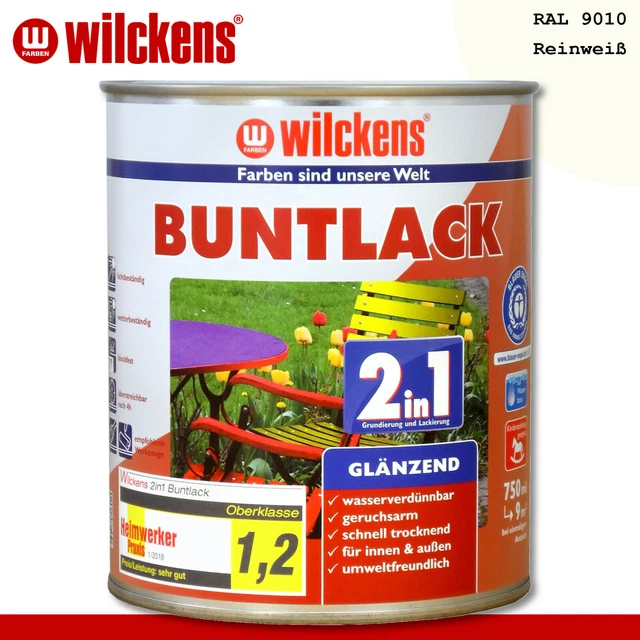 Wilckens RAL9010 2 En 1 750 Ml Vernis Color&eacute; Mat Satin&eacute; - Blanc Pur