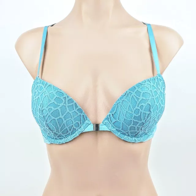 LA PERLA Studio NWT Turquoise Lace padded plunge demi bra underwire mesh band