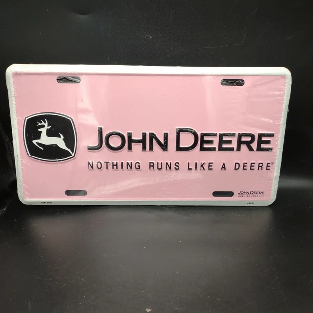 John Deere pink License Plate   Embossed  "Nothing Runs Like A Deere"