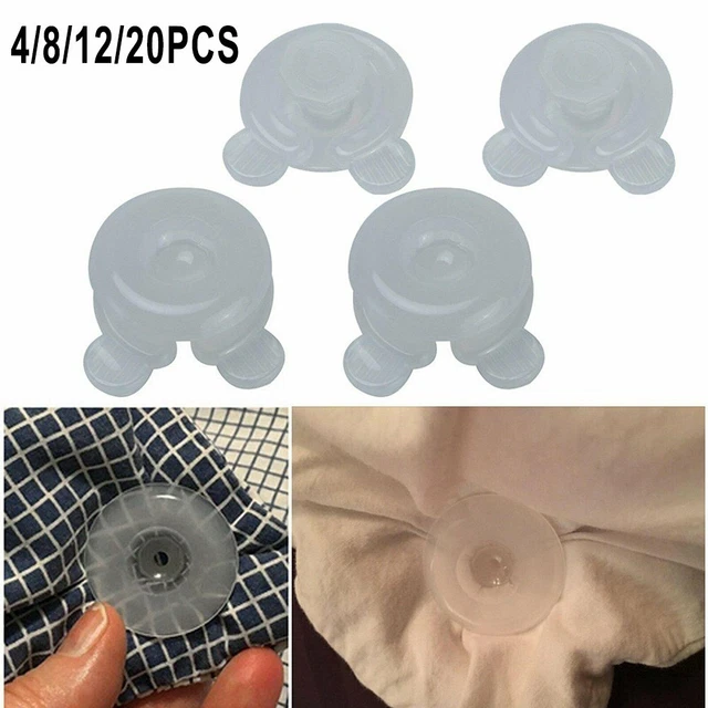 24 Pinces à Couette - Forme Champignon, 4 Couleurs - Pour Fixer Housse De Couette, Drap, Rideau, Sac - Avec Boîte De Rangement
