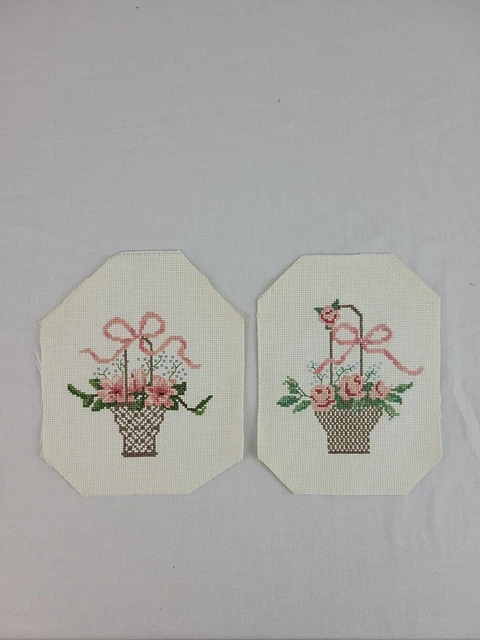 Lote de 2 Floral X Stitch Acabado Cesta Rosa Arco de Primavera Rosa Multicolor De Colección