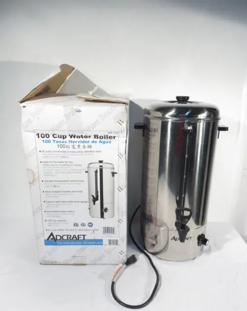 Adcraft WB-100 Low Volume Manual Fill Hot Water Dispenser Boiler, 100-Cup, SS