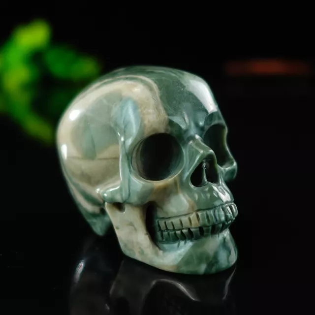 2" Realistic Skull Crystal Nine Dragon Jade Hand Carved Reiki Healing Decor Gift