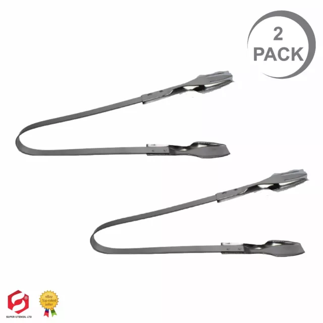 2x 9" STAINLESS STEEL MULTI PURPOSE KITCHEN FOOD SALAD ICE SERVING TONG TONGS