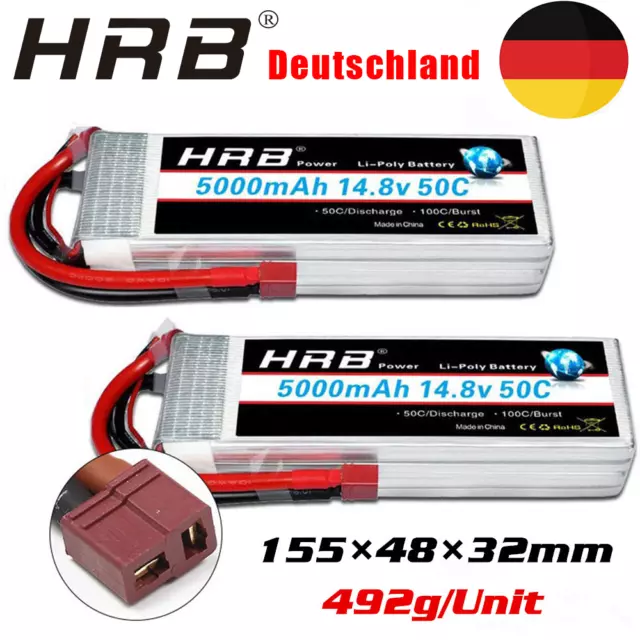 HRB 4S 5000mAh RC LiPo Akku 14.8V 50C Deans T für Drohne Flugzeug LKW Boot Auto