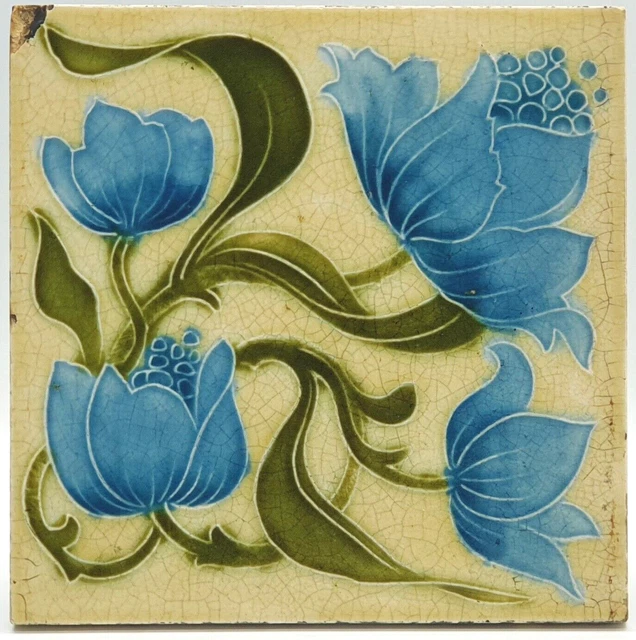 ANTIQUE FIREPLACE TILE Relief Moulded Floral Design Marsden C1904 AE1 £