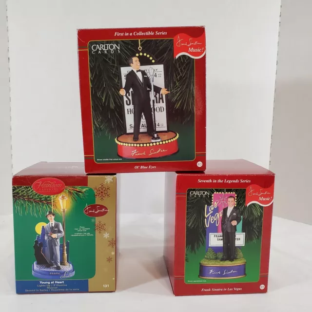 Broken Non-Working Lot of 3 Frank Sinatra Christmas Ornaments Display Only