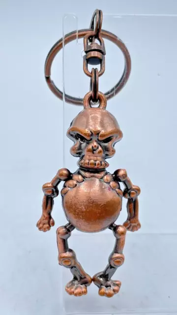 VTG Copper tone articulated skeleton key chain fob charm horror halloween