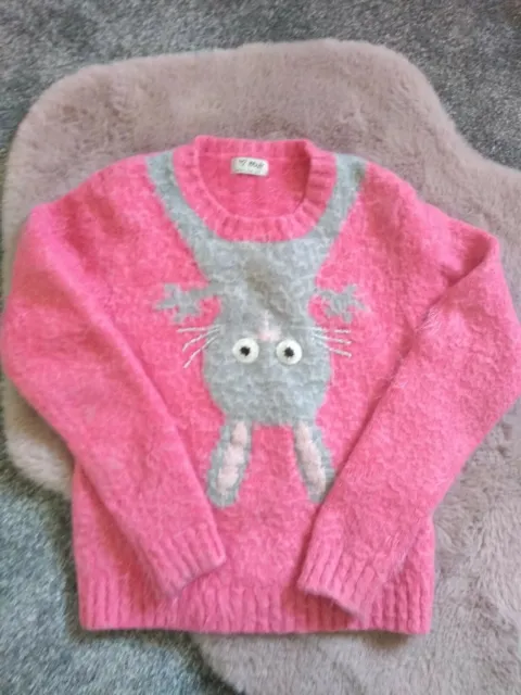Fluffy Pretty Girls Pink  Jumper with rabbit motif. Age 9 Years From Next