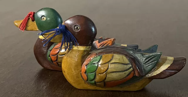 Vintage Wooden Korean Wedding Ducks HandCarved & Signed