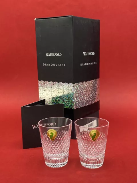 Waterford Crystal Diamond Line Cut Boxed Pair Of 90ml Shot Glasses