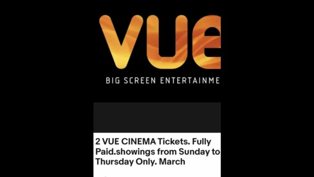 2 VUE CINEMA Tickets. Valid from Sunday to Thursday Only. 1 Show In March