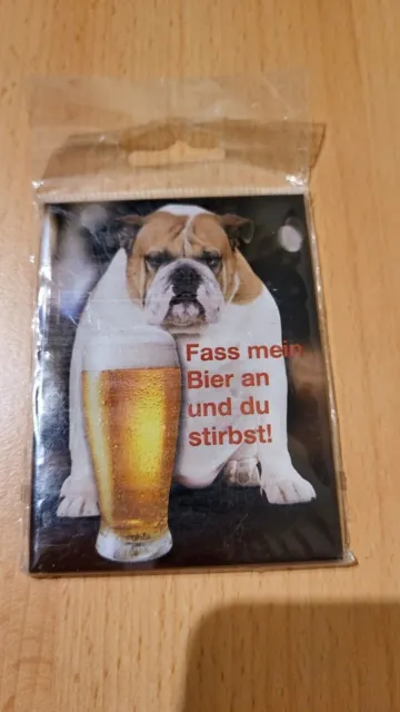Schild voll magnetisch Hund Bulldogge mit Spruch Thema Bier 6x8cm neu OVP