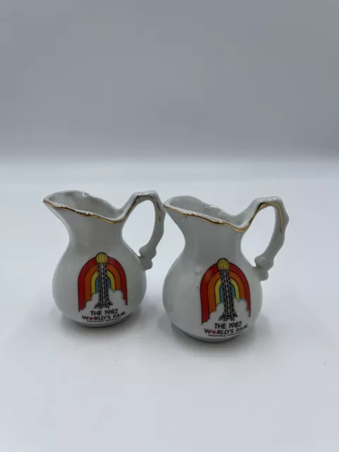 2 Vintage 1982 Worlds Fair Souvenir Mini Creamer/Pourer