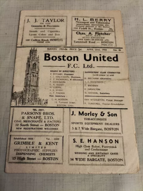 1955/56 Boston United v Frickley Colliery 23rd Apr 1959 Midland League