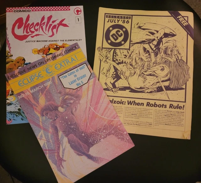VTG 80's Comic Book Promo Zines Flyers DC Comics Eclipse Comico Checklist 1986