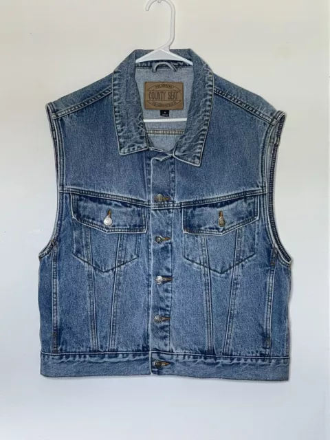 Vintage NUOVO County Seat Jeanswear Unisex Denim Jean Vest M Blue 90s Trending