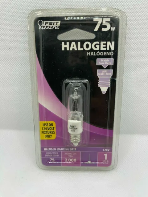 Feit 75 Watt E11 Halogen 120V Mini Candelabra Bulb BPQ75/CL/MC