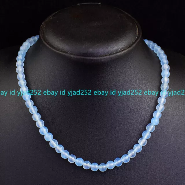 Handmade Natural 6/8/10mm Blue Chalcedony Gemstone Round Beads Necklace 16-36in