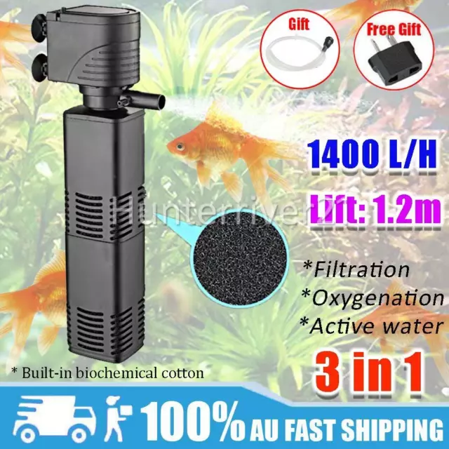 ECO 3 in 1 Fish Tank Aquarium Submersible Water Power Filter Pump 1400L/H AUS