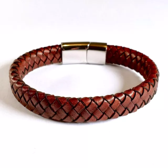 Mens Leather Bracelet Braided Surfer Wristband Stainless Steel Magnetic Clasp UK