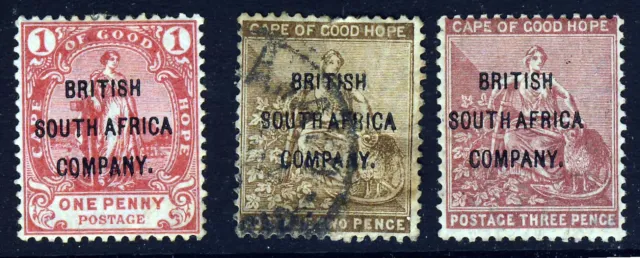 RHODESIA 1896 COGH Group Overprinted BRITISH SOUTH AFRICA CO SG 59 to 61 MINT/FU