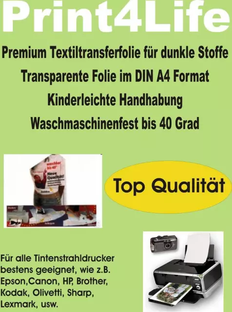 Bügelfolie 4 T-Shirt Transferfolien f bunte Textilien A4 Inkjet its Your Design