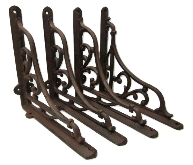 Set of 4 New Antique-Victorian Style Cast Iron Shelf Brackets  9" x 9" Hangers